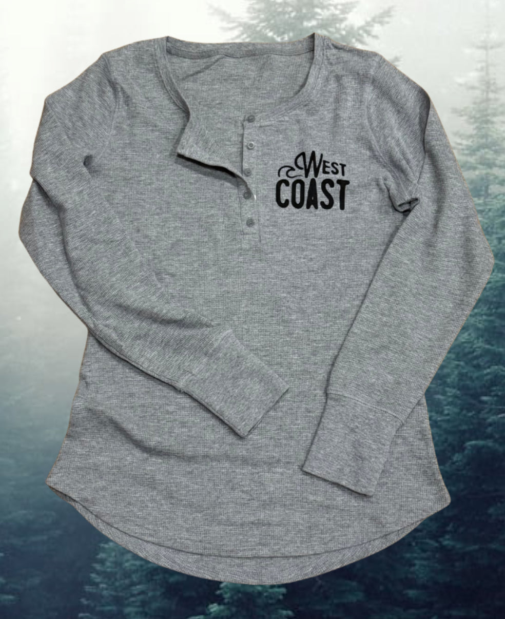 Ladies Waffle Knit Henley Thermal